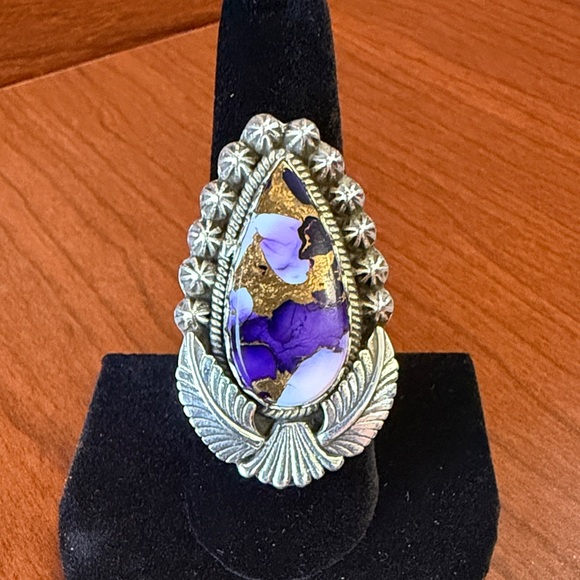 Purple Dahlia Turquoise & 925 Sterling Silver Teardrop Western Ring